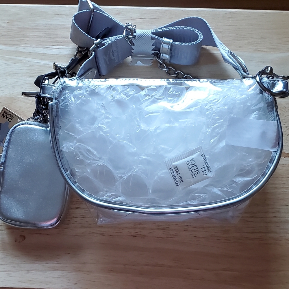 Madden NYC Clear/Silver Convertible Crossbody - Fanny Pack Bag New - Picture 7 of 9